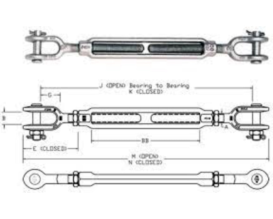 Crosby HG228 jaw/jaw Turnbuckle, 500lb- 75,000lb capacity