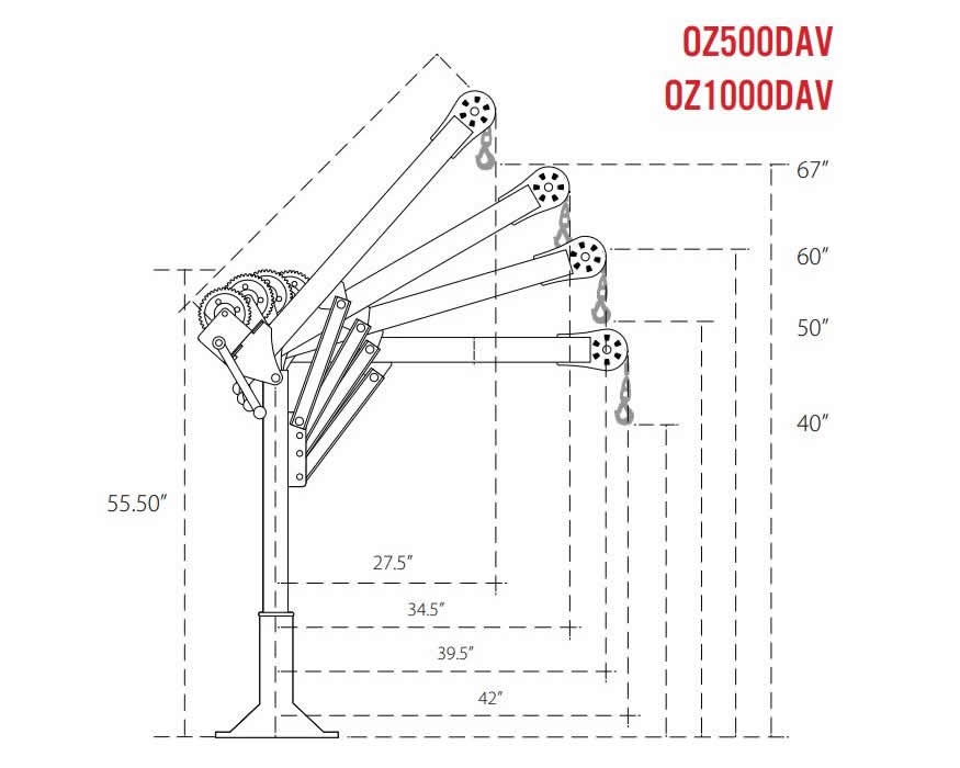 OZ Lifting Steel Davit, 500lb- 2,500lb capacity