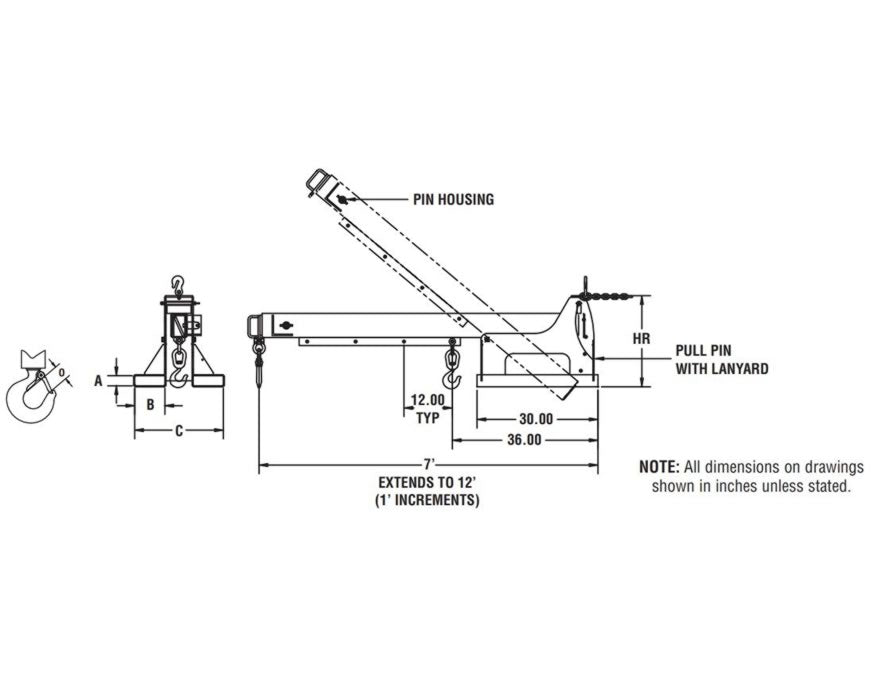 Caldwell Telescopic Pivoting Fork Boom, 3,000lb- 8,000lb capacity